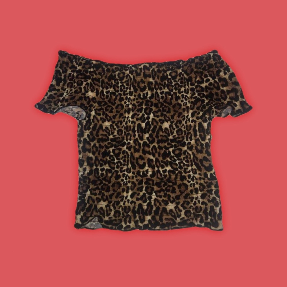 leopard / cheetah smocked off the shoulder top